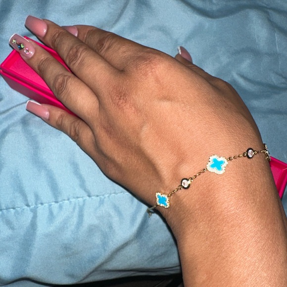 Lesa Michele Jewelry - 💎 Sterling Silver Clover Charm Bracelet | Turquoise & CZ | Gift Box Ready